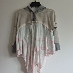 Free People Gray and Pink Layered Poncho Sweater